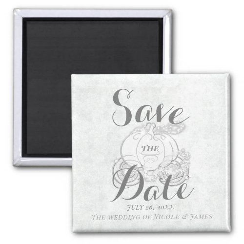 White Silver Pumpkin Carriage Save the Date Magnet