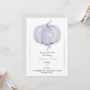 White Silver Pumpkin Storybook Chic Fall Wedding Invitation