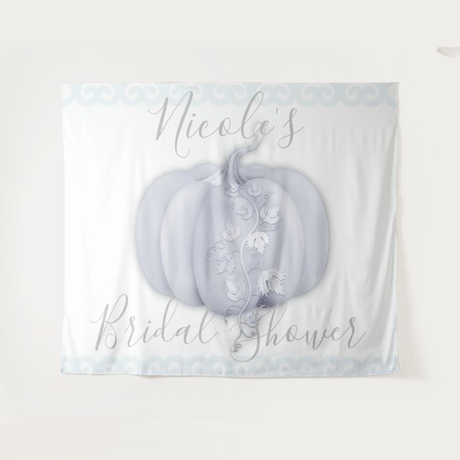 White Silver Pumpkin Storybook Wedding Tapestry (Front (Horizontal))