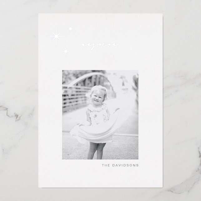 White & Silver Radiant Rejoice Holiday Foil Card (Front)