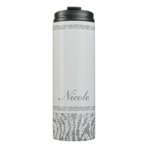 White Silver Sequin Glitter Leopard Cheetah Print Thermal Tumbler