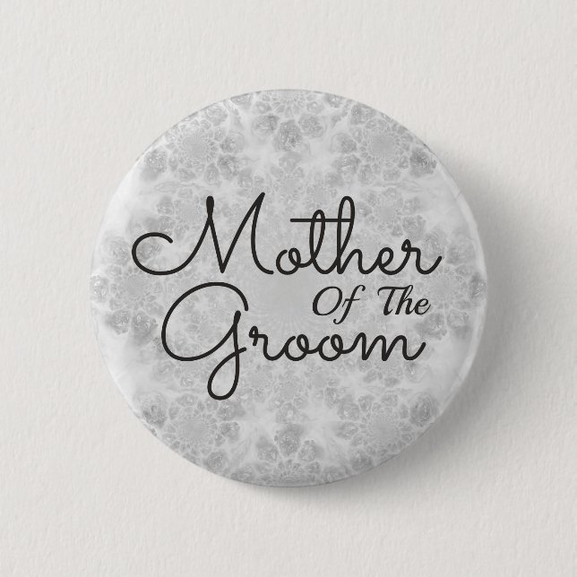 White Silver Simple Wedding Mother Of The Groom Button (Front)