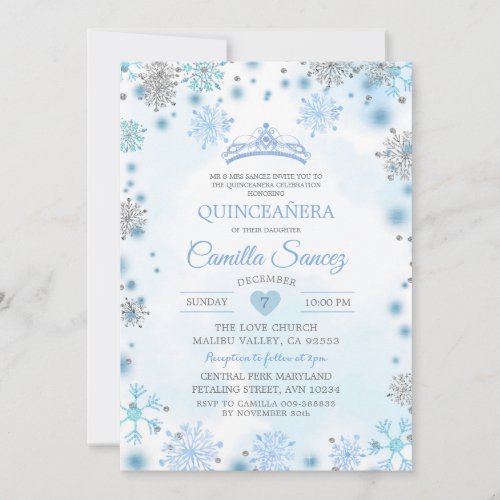 White Silver Snowflake Christmas Sweet 16th Invite