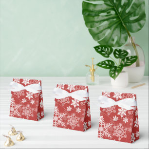 White Silver Snowflake Pattern on Red Christmas Favor Boxes