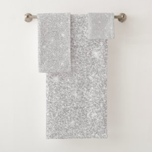 White Silver Sparkle Festive Elegant Christmas Bath Towel Set