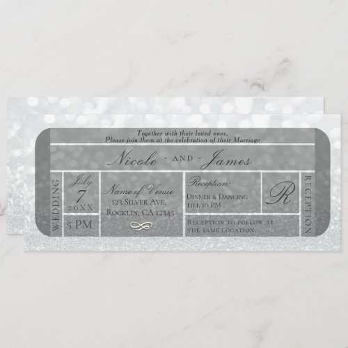 White Silver Sparkle Glitter VIP Ticket Wedding Invitation