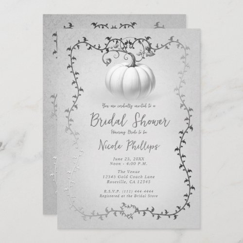 White Silver Storybook White Pumpkin Bridal Shower Invitation