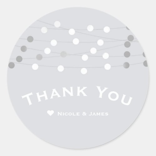 White Silver String Lights Modern Wedding Favor Classic Round Sticker