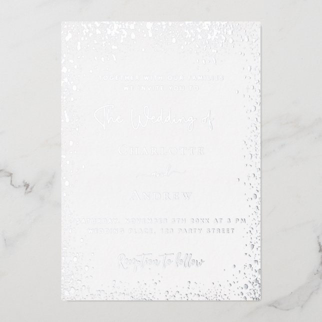 White silver wedding foil invitation (Front)