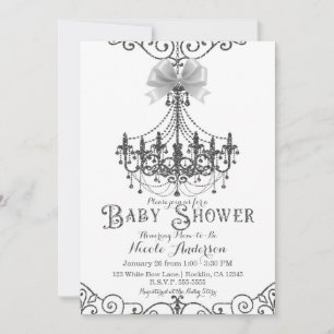 White & Silver White Bow Baby Shower Invitation