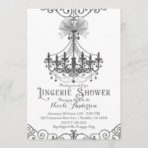 White & Silver White Bow Chic Lingerie Shower Invitation