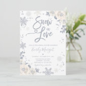White & Silver Winter Bridal Shower Snow In Love Invitation (Standing Front)