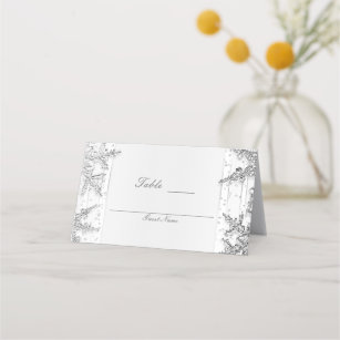 White & Silver Winter Wonderland Snowflakes Seat Place Card