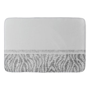 White Silver Zebra Wild Animal Print Exotic Glam Bathroom Mat