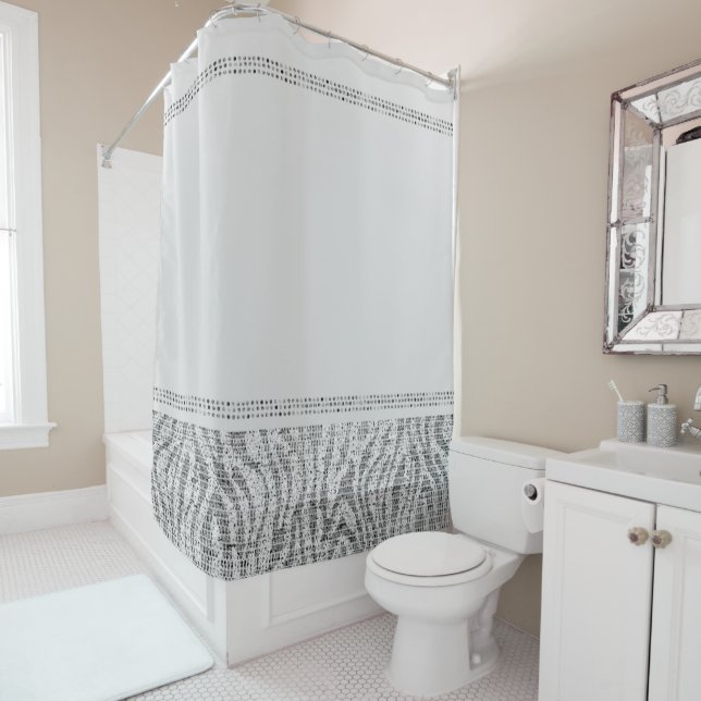 White Silver Zebra Wild Animal Print Exotic Glam Shower Curtain (In Situ)