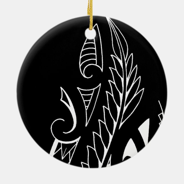 White silverfern New Zealand national symbol art Ceramic Ornament (Back)