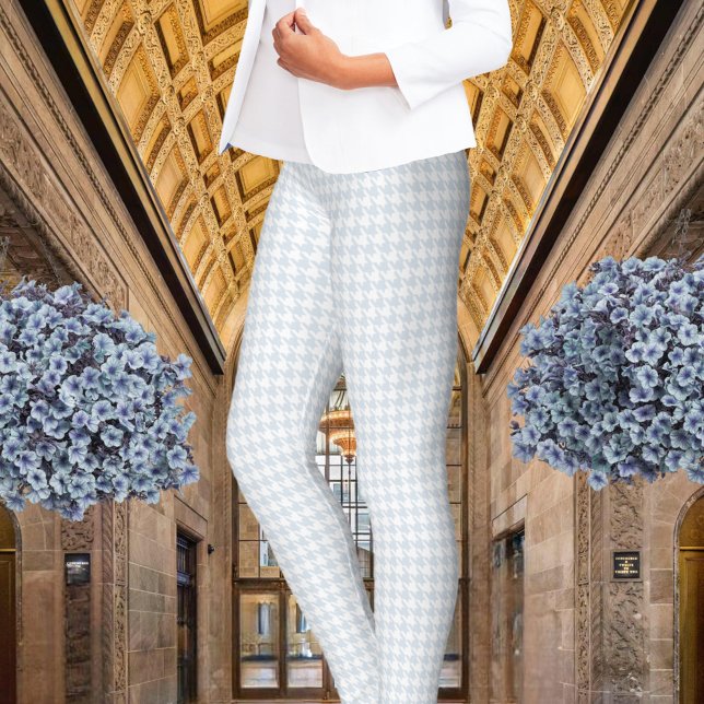White & Silvery Dusty Blue Houndstooth Leggings (Creator Uploaded)