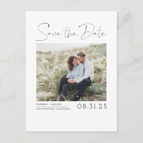 White Simple and Minimal Save the Date Photo Announcement Postcard