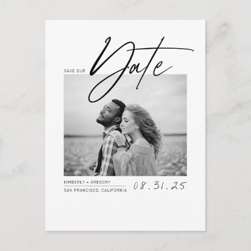 White Simple and Minimal Save the Date Photo Announcement Postcard