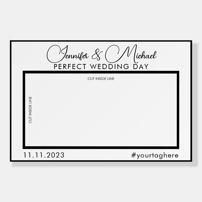 White Simple Black Line Photo Booth Selfie Frame Foam Board (Front)