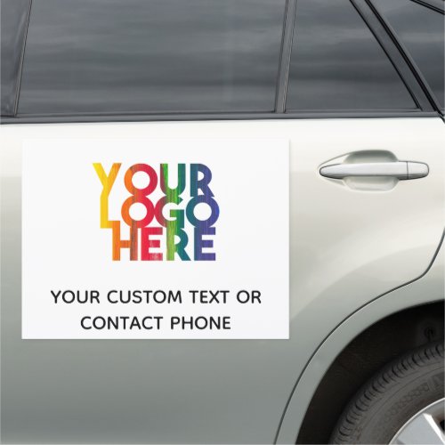 White Simple Business Logo  Contact Details Car Magnet