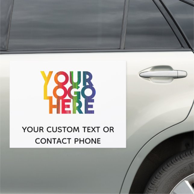 White Simple Business Logo & Contact Details Car Magnet (In Situ)