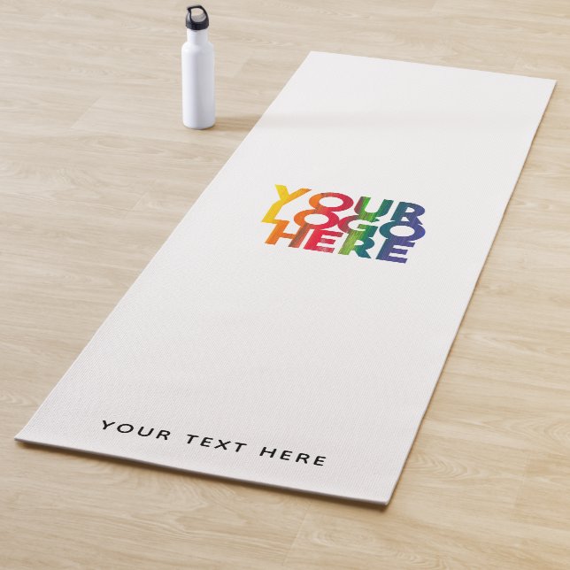 White Simple Business Logo Custom Text Yoga Mat (In Situ)