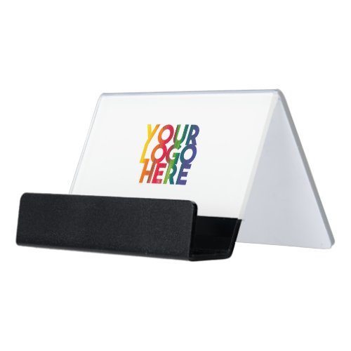 White Simple Business Logo  Desk Business Card Holder