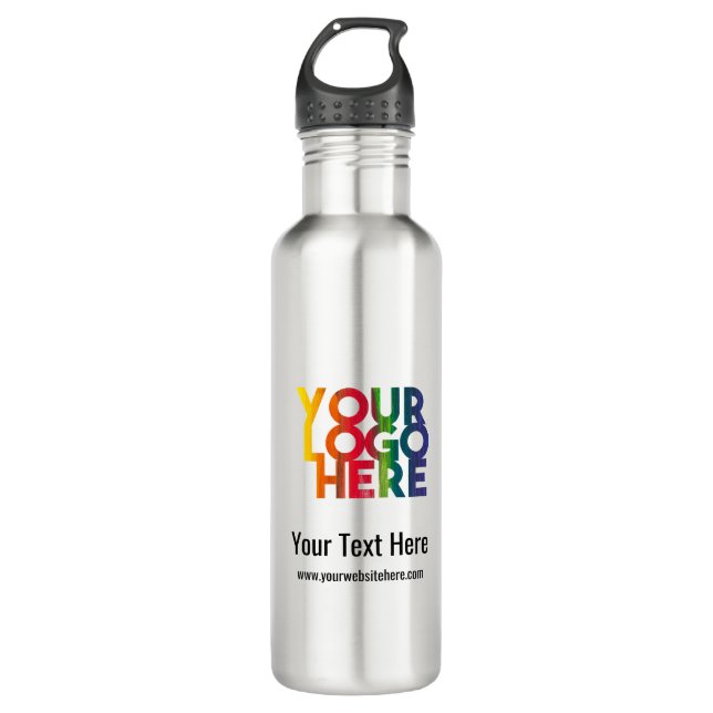 White Simple Business Logo Stainless Steel Water Bottle (Front)