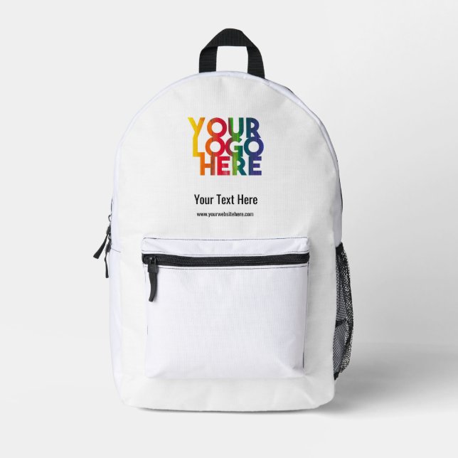 White Simple Business Logo Swag Printed Backpack (Front)