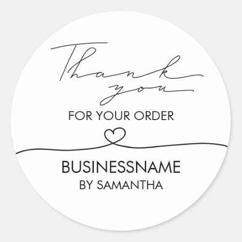 White simple Business Thank You For Order Insert Classic Round Sticker