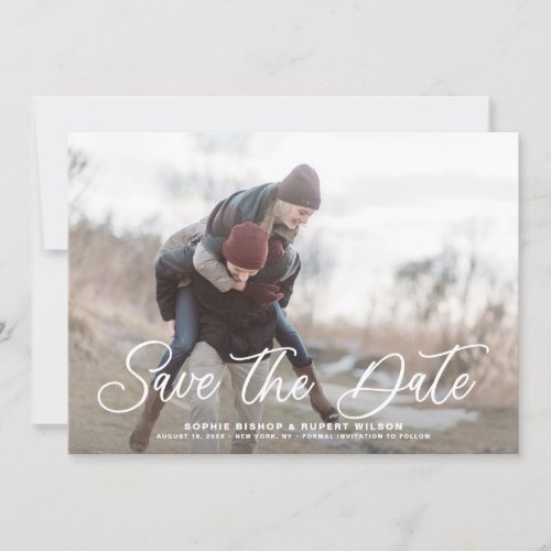 White Simple Calligraphy Photo Save The Date