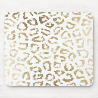 White simple chic faux gold modern animal print mouse pad