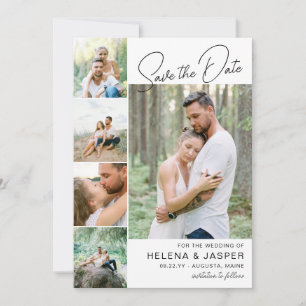White Simple Clean 5 Photo Collage Save The Date