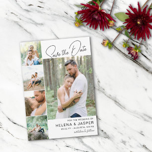 White Simple Clean 5 Photo Collage Save The Date