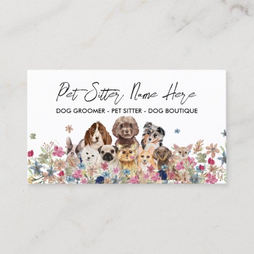 White Simple Dog Breed Puppy Grooming Petsitter Business Card