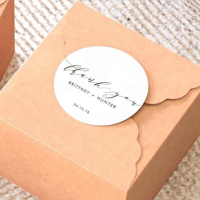 White Simple Elegant Thank You Wedding Classic Round Sticker (Creator Uploaded)