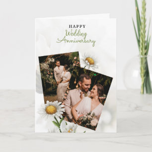 White Simple Floral Happy Wedding Anniversary Card