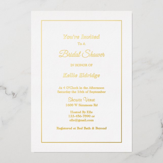 White Simple Framed Bridal Shower Foil Invitation (Front)