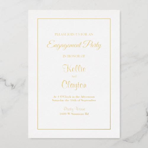 White Simple Framed Engagement Party Foil Invitation