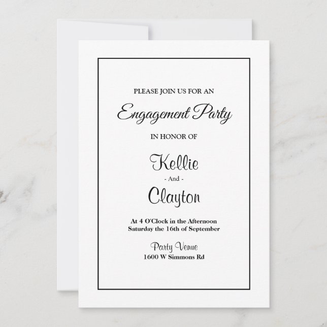 White Simple Framed Engagement Party Invitation (Front)