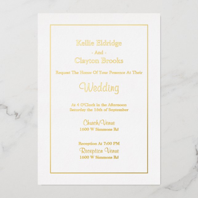 White Simple Framed Wedding Foil Invitation (Front)
