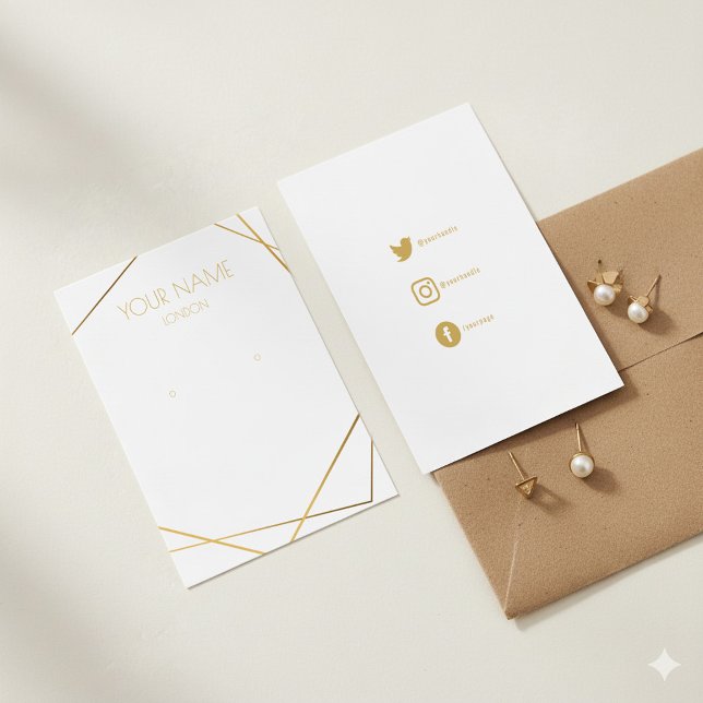White simple gold geometric earring display card (White simple gold geometric earring display card.)