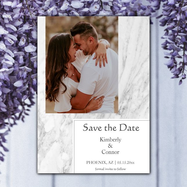 White Simple Marbled Photo Save The Date (White Simple Marbled Photo Save the Date)