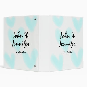 white simple minimal text style wedding blue heart 3 ring binder