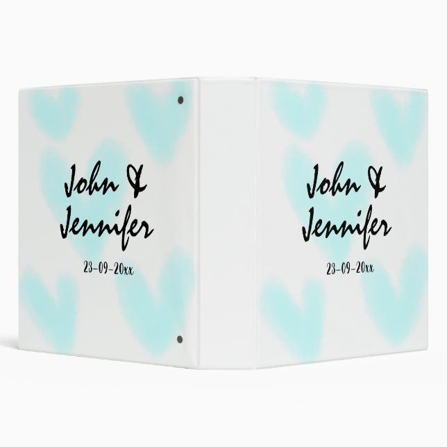 white simple minimal text style wedding blue heart 3 ring binder (Background)