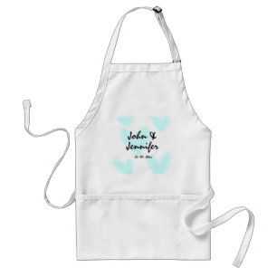 white simple minimal text style wedding blue heart adult apron