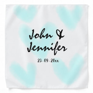 white simple minimal text style wedding blue heart bandana