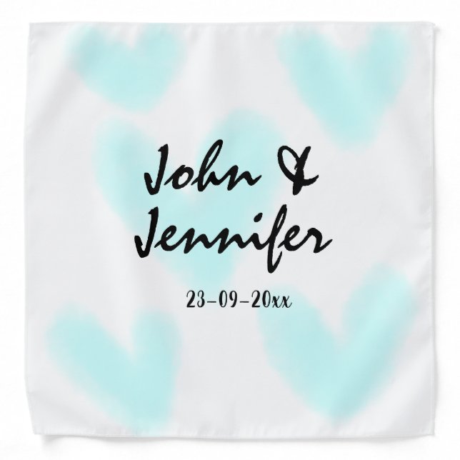 white simple minimal text style wedding blue heart bandana (Front)