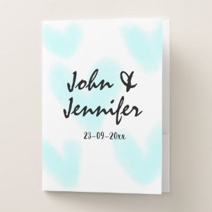white simple minimal text style wedding blue heart pocket folder